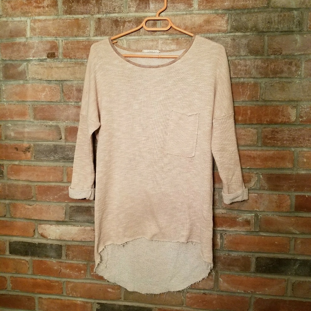 Very J Gold Beige Asymetrical Knit w/ Exposed Back